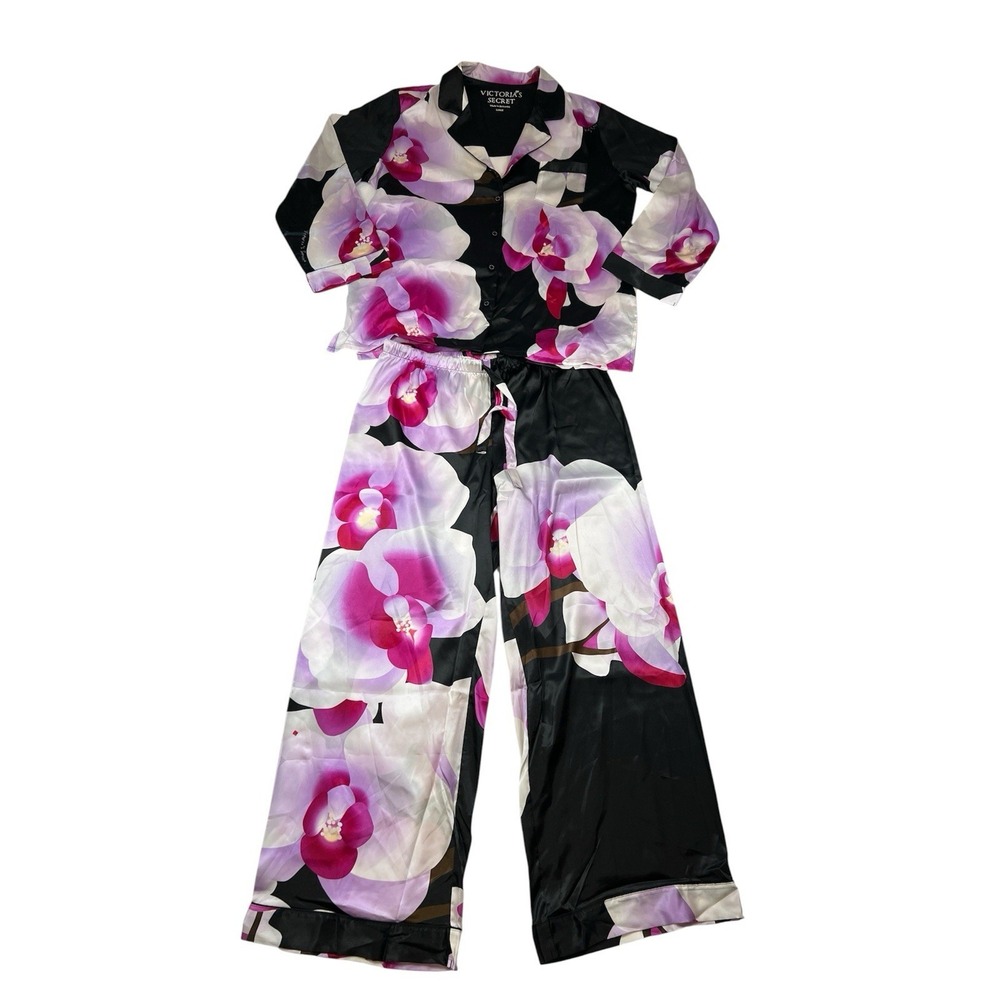 Vintage Y2K Satin Victorias Secret Pajama Set Rare NWOT Dark Floral